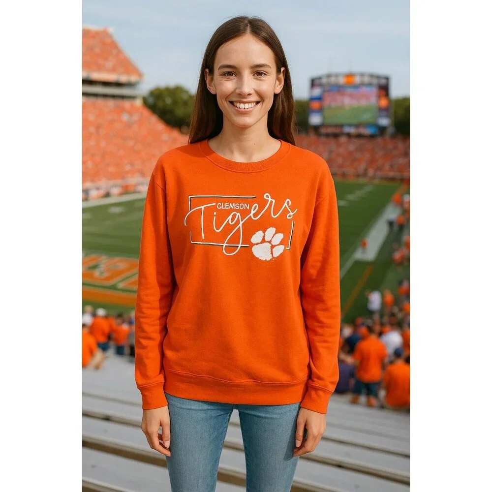 Clemson Tigers Orange TShirt L Long Sleeve College Football Team Spirit Pullover